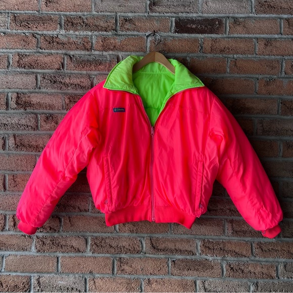 Columbia Jackets & Blazers - COLUMBIA | Neon pink & green retro reversible puffer ski winter bomber jacket